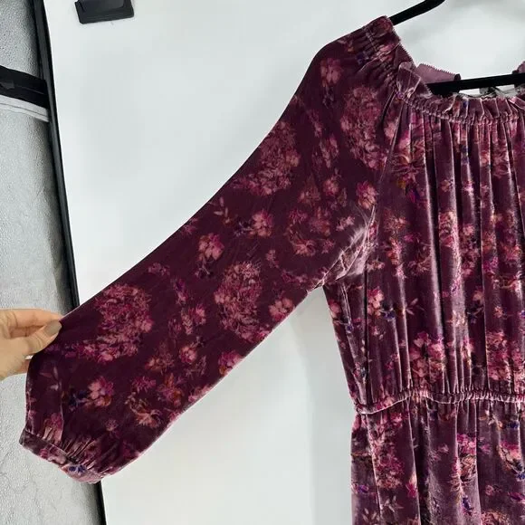 Rebecca Taylor Long Sleeve Jewel Paisley Velvet Dress in Plum Purple Size M Silk - Picture 6 of 11